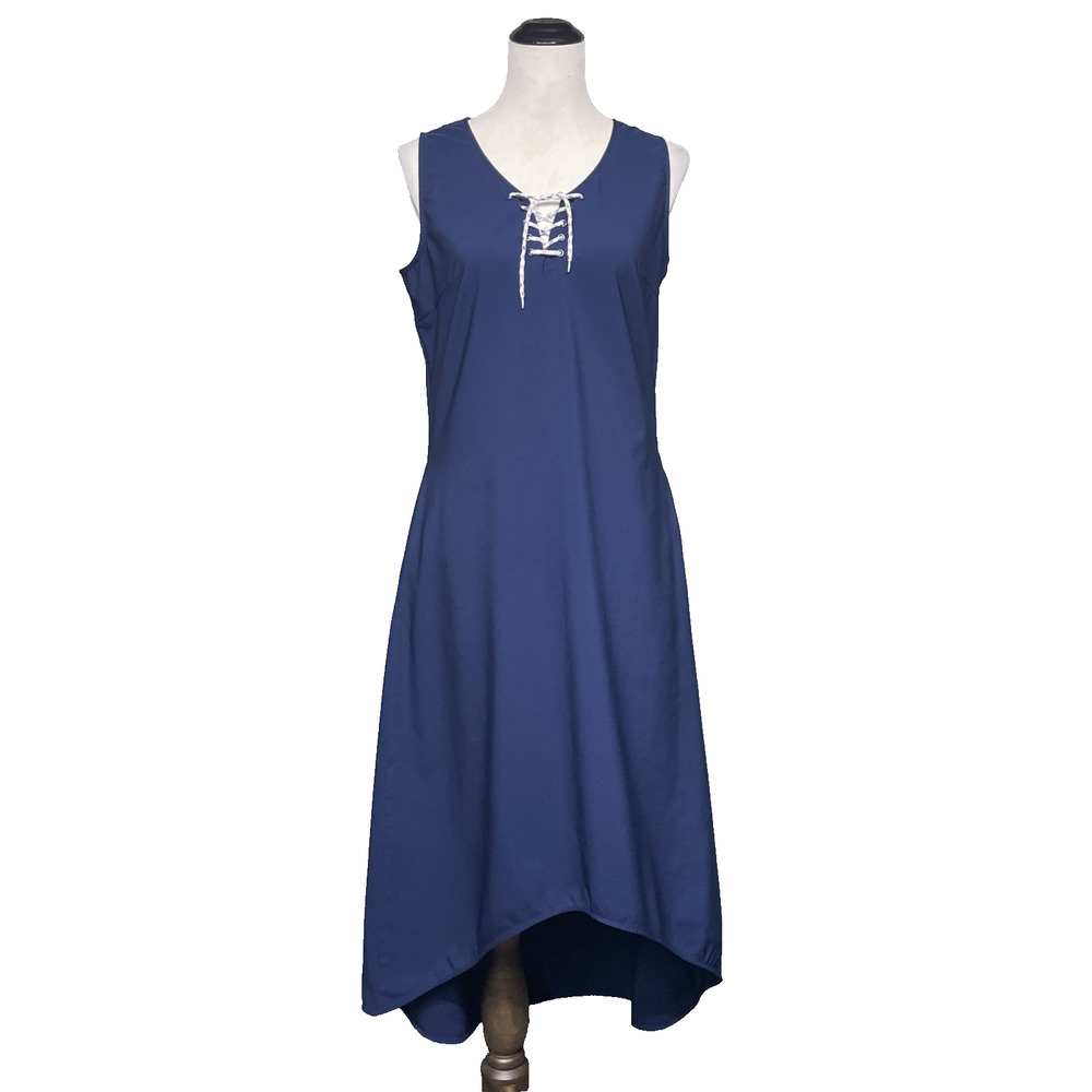 West Marine Del Sol Dress Womens L Blue UPF 30 Sleeveless High Low Maxi Wicking